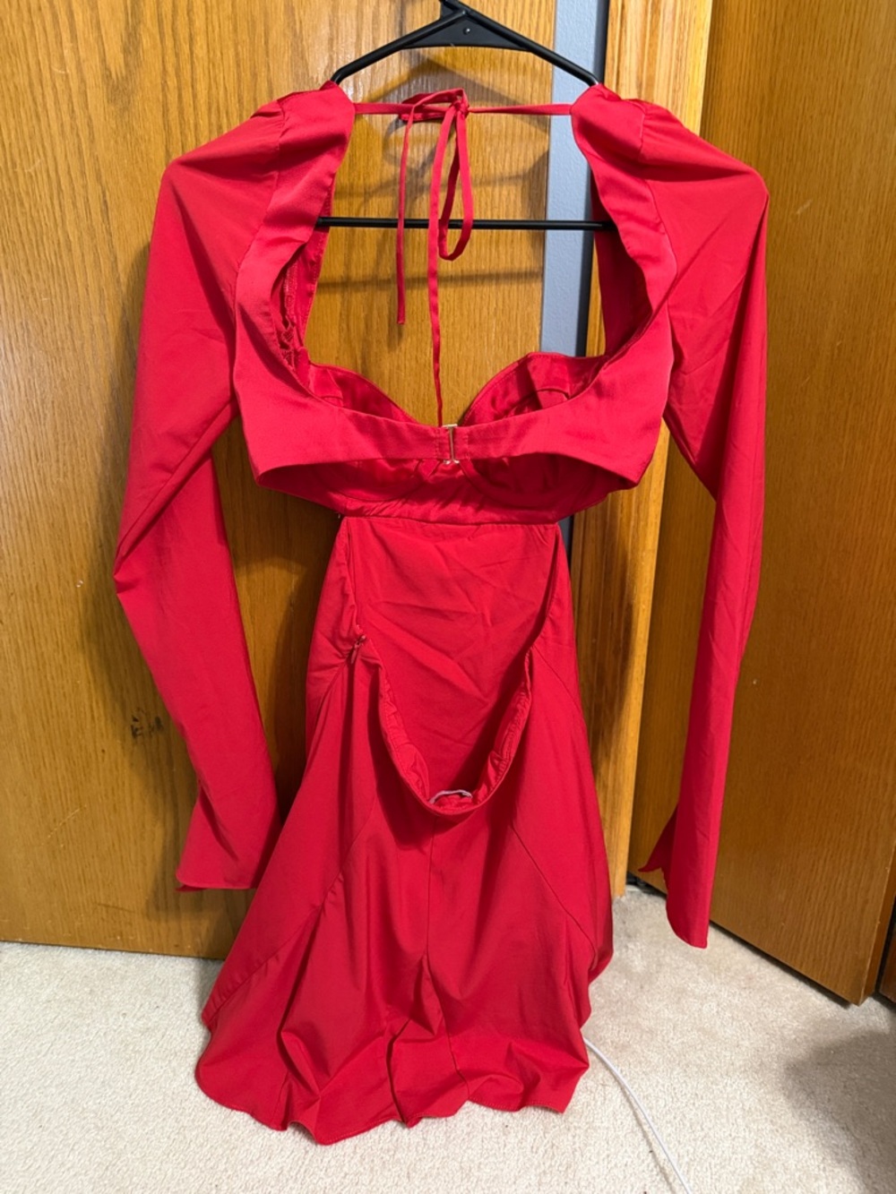 Oh Polly Red Elegant Long Sleeve Cutout Dress - Picture 3 of 4